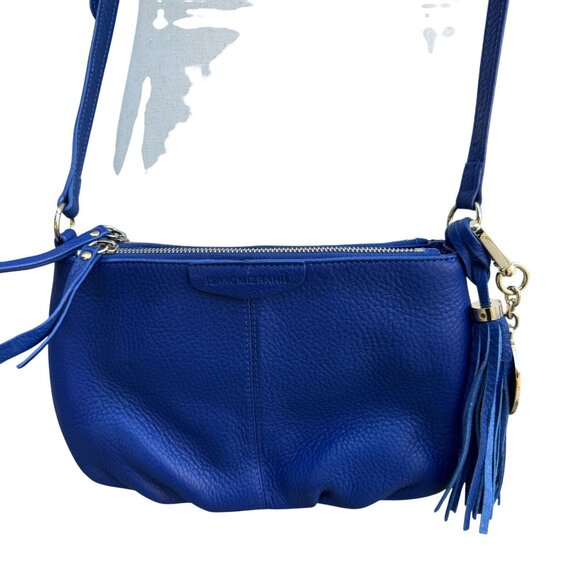 Isaac Mizrahi Crossbody Genuine Leather Bag Blue Tassel Adjustable Strap New - Picture 13 of 13